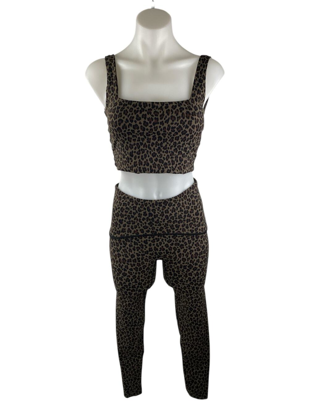 Spanx Multicolor Leopard Yoga Crop Top Athletic Leggings Pants 2 Piece Set XS